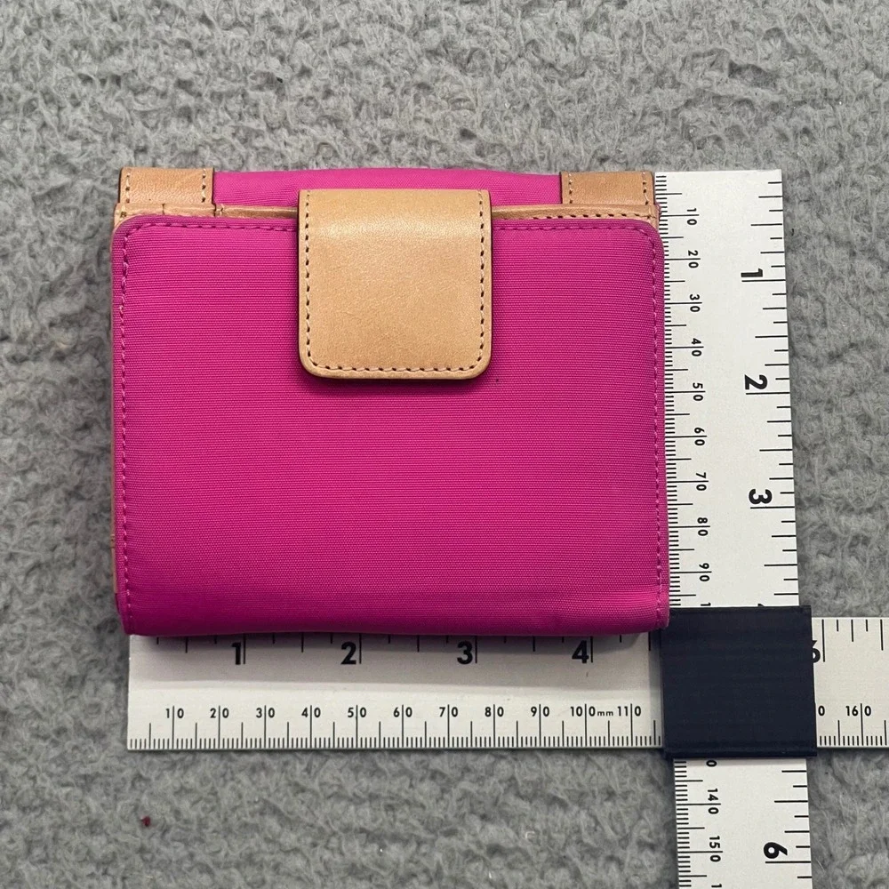 Kate Spade Bifold Wallet WLRU0339‎ Pink Nylon Tan Vachetta Leather VTG Y2K Mini